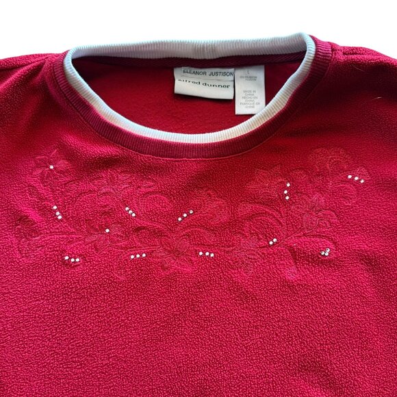 Vintage Alfred Dunner Embroidered Sweatshirt Size Large Floral Rhinestone Accent - Picture 1 of 8